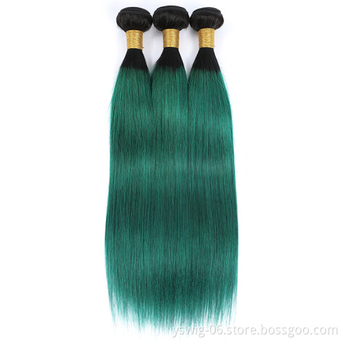 Hot Selling Full Cuticle One Donor 100 Virgin Brazilian Hair Wholesale Ombre Green Straight Hair Bundles